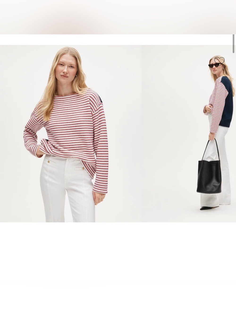 J Crew Heritage terry boatneck sweatshirt Striped Red Navy coastal oversized M